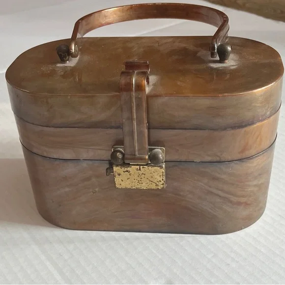 Vintage Brown metallic Cosmetic Case - Picture 2 of 7